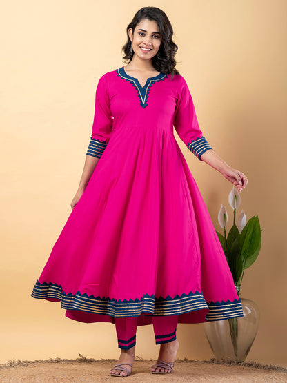 Pink Anarkali Premium Rayon Kurta Pant Set with Cotton Dupatta–3 Piece Ready to Wear Salwar Kameez Suit Set-750125