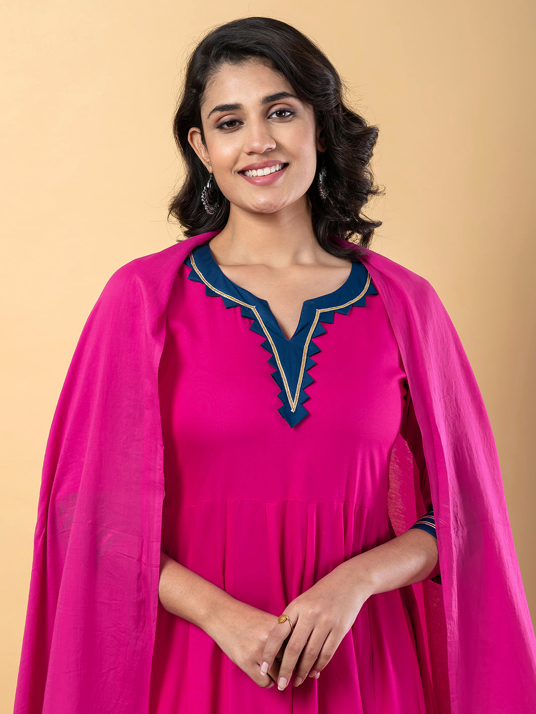 Pink Anarkali Premium Rayon Kurta Pant Set with Cotton Dupatta–3 Piece Ready to Wear Salwar Kameez Suit Set-750125