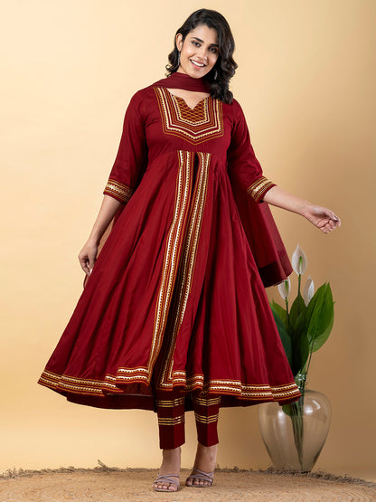 Maroon Anarkali Premium Rayon Kurta Pant Set with Cotton Dupatta Designer–3 Piece Ready to Wear Salwar Kameez Suit Set-750128
