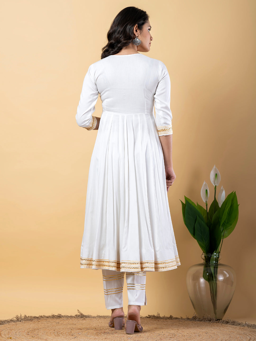White Anarkali Premium Rayon Kurta Pant Set with Cotton Dupatta Designer–3 Piece Ready to Wear Salwar Kameez Suit Set-750131