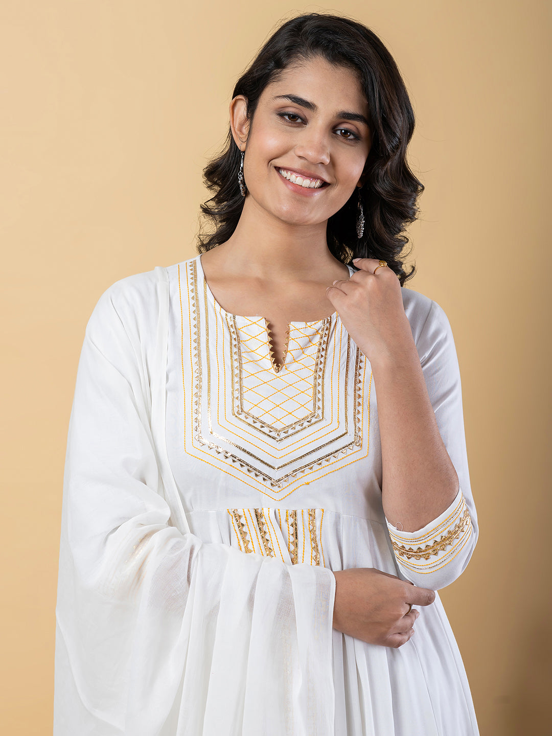 White Anarkali Premium Rayon Kurta Pant Set with Cotton Dupatta Designer–3 Piece Ready to Wear Salwar Kameez Suit Set-750131