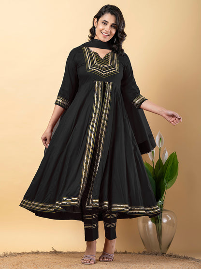 Black Anarkali Premium Rayon Kurta Pant Set with Cotton Dupatta Designer–3 Piece Ready to Wear Salwar Kameez Suit Set-750132