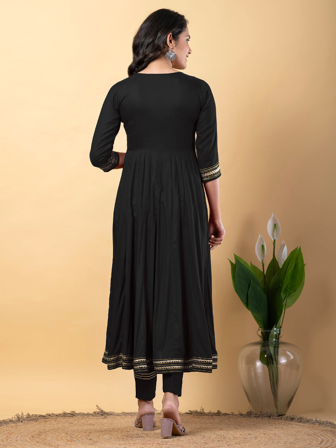 Black Anarkali Premium Rayon Kurta Pant Set with Cotton Dupatta Designer–3 Piece Ready to Wear Salwar Kameez Suit Set-750132