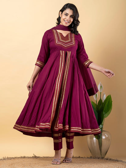 Purple Anarkali Premium Rayon Kurta Pant Set with Cotton Dupatta Designer–3 Piece Ready to Wear Salwar Kameez Suit Set-750133