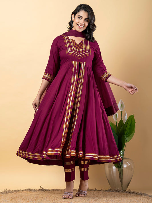 Purple Anarkali Premium Rayon Kurta Pant Set with Cotton Dupatta Designer–3 Piece Ready to Wear Salwar Kameez Suit Set-750133