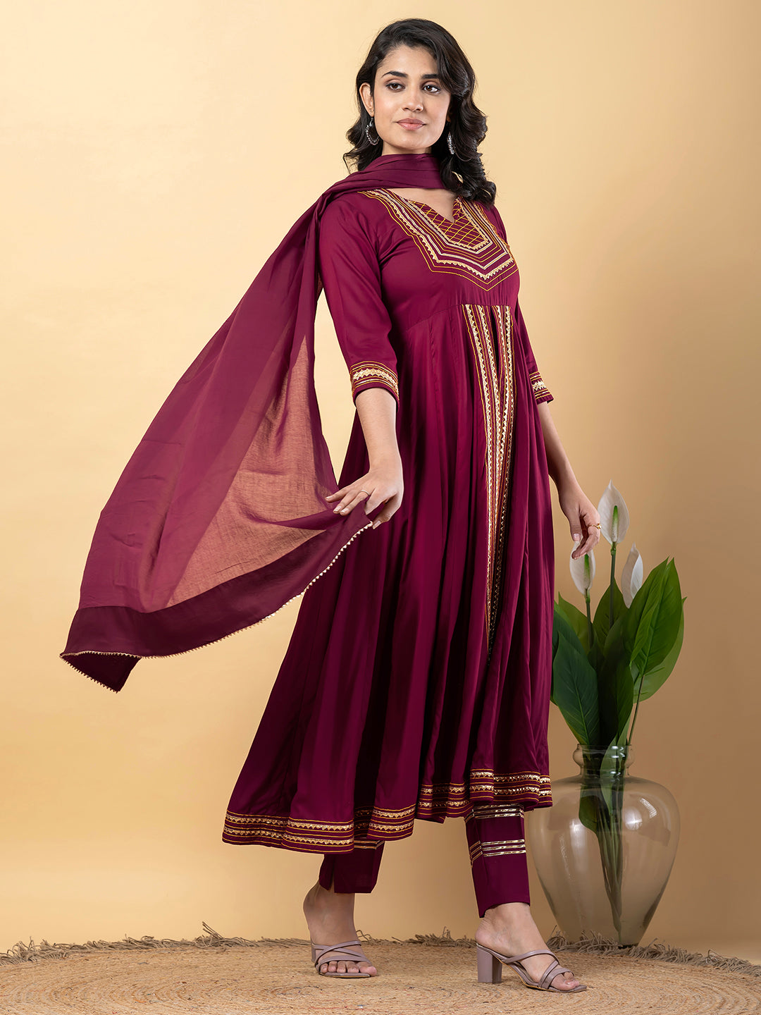 Purple Anarkali Premium Rayon Kurta Pant Set with Cotton Dupatta Designer–3 Piece Ready to Wear Salwar Kameez Suit Set-750133