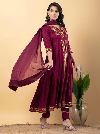 Purple Anarkali Premium Rayon Kurta Pant Set with Cotton Dupatta Designer–3 Piece Ready to Wear Salwar Kameez Suit Set-750133