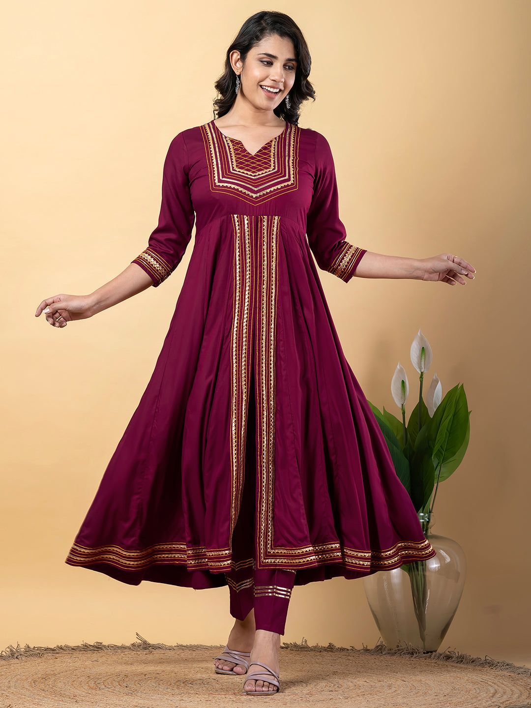 Purple Anarkali Premium Rayon Kurta Pant Set with Cotton Dupatta Designer–3 Piece Ready to Wear Salwar Kameez Suit Set-750133