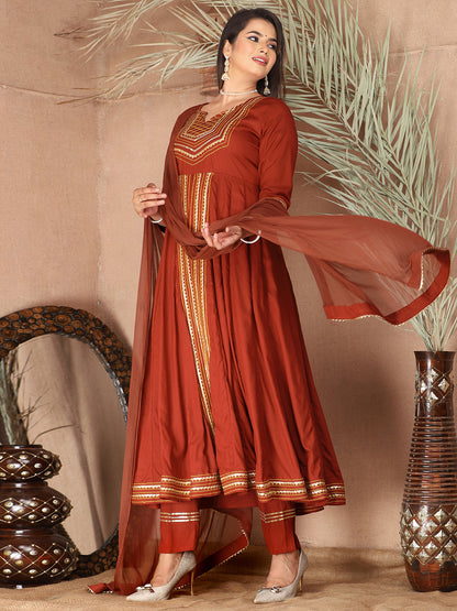 Red Anarkali Premium Rayon Kurta Pant Set with Cotton Dupatta Designer–3 Piece Ready to Wear Salwar Kameez Suit Set-750134