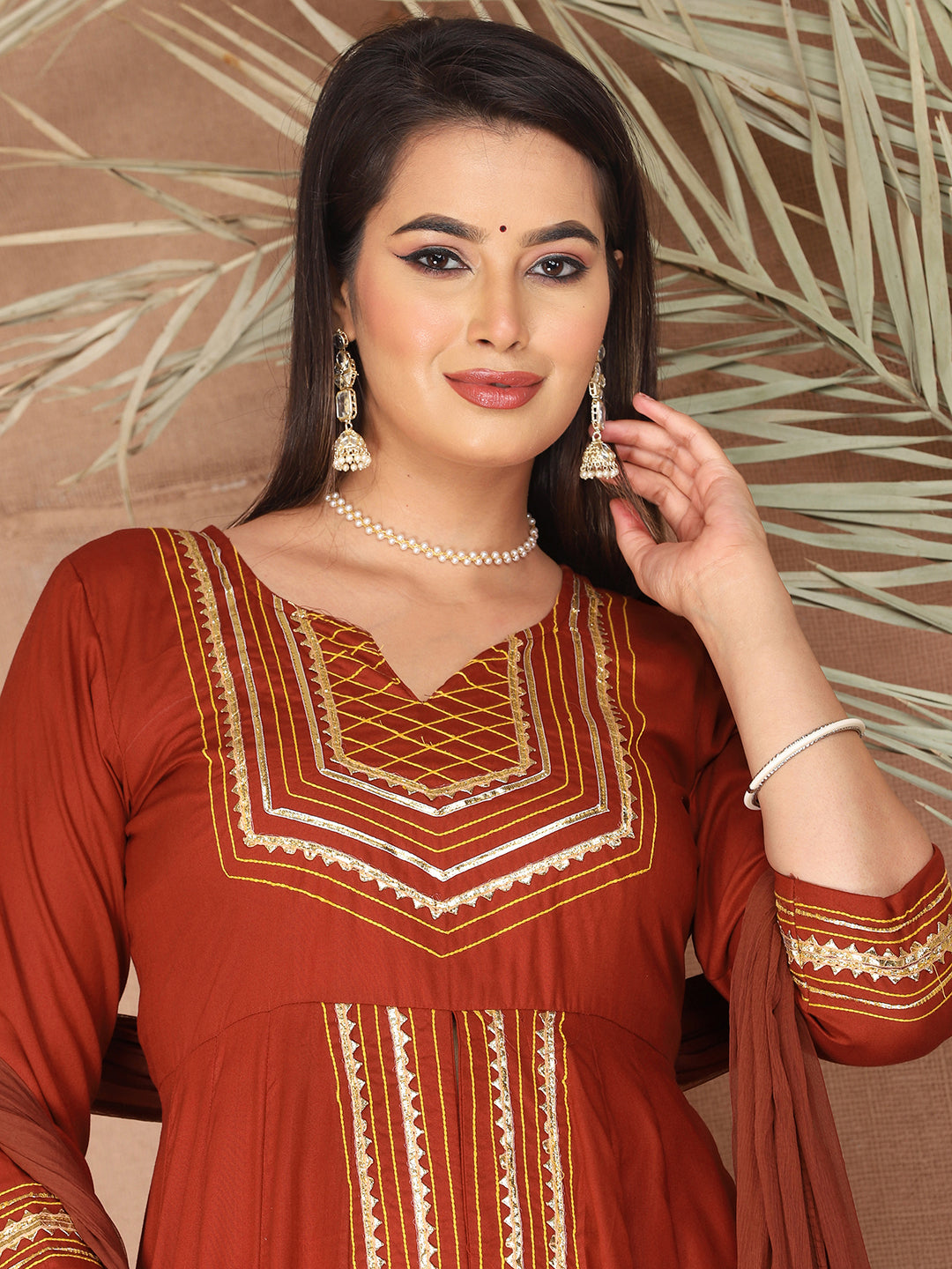 Red Anarkali Premium Rayon Kurta Pant Set with Cotton Dupatta Designer–3 Piece Ready to Wear Salwar Kameez Suit Set-750134