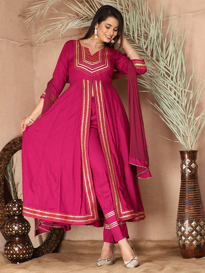 Pink Anarkali Premium Rayon Kurta Pant Set with Cotton Dupatta Designer–3 Piece Ready to Wear Salwar Kameez Suit Set-750135
