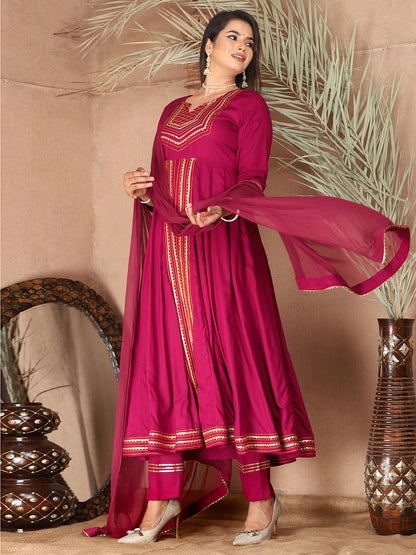 Pink Anarkali Premium Rayon Kurta Pant Set with Cotton Dupatta Designer–3 Piece Ready to Wear Salwar Kameez Suit Set-750135
