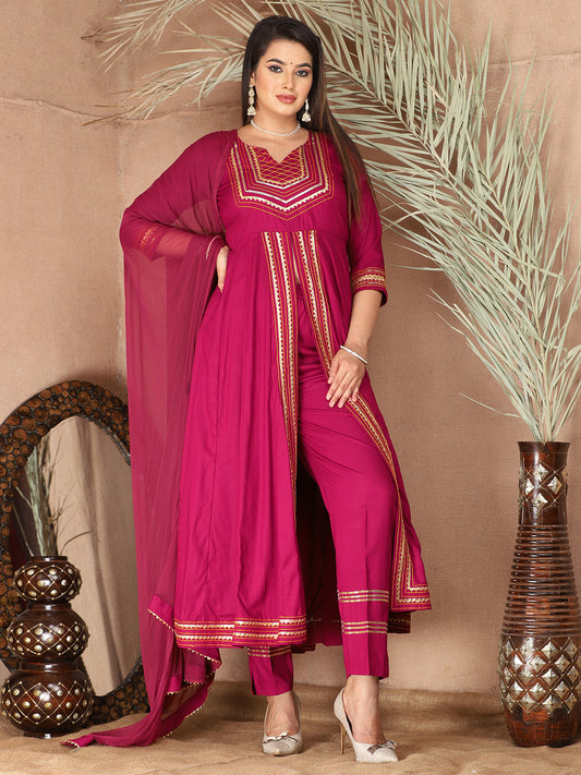 Pink Anarkali Premium Rayon Kurta Pant Set with Cotton Dupatta Designer–3 Piece Ready to Wear Salwar Kameez Suit Set-750135