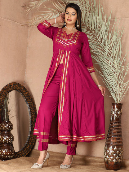 Pink Anarkali Premium Rayon Kurta Pant Set with Cotton Dupatta Designer–3 Piece Ready to Wear Salwar Kameez Suit Set-750135