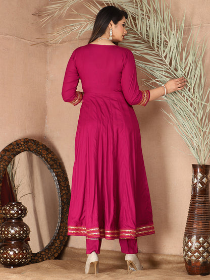Pink Anarkali Premium Rayon Kurta Pant Set with Cotton Dupatta Designer–3 Piece Ready to Wear Salwar Kameez Suit Set-750135