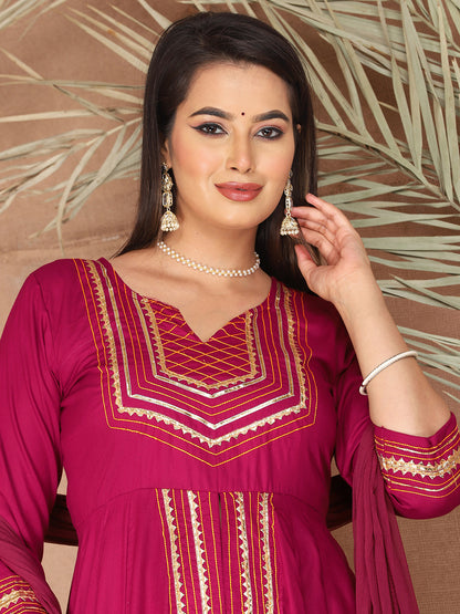 Pink Anarkali Premium Rayon Kurta Pant Set with Cotton Dupatta Designer–3 Piece Ready to Wear Salwar Kameez Suit Set-750135
