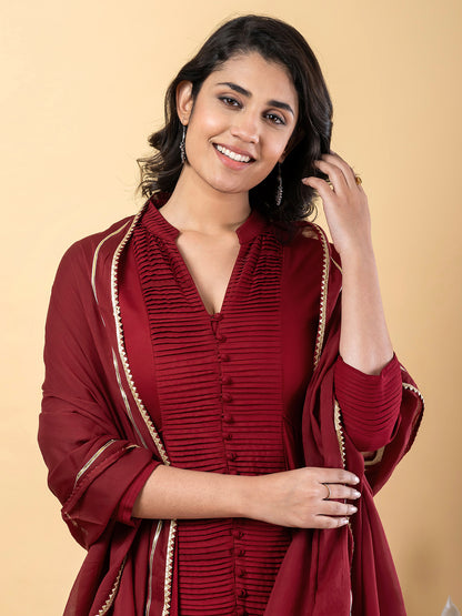 Maroon Anarkali Premium Rayon Kurta Pant Set with Cotton Dupatta Designer–3 Piece Ready to Wear Salwar Kameez Suit Set-750140