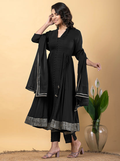 Black Anarkali Premium Rayon Kurta Pant Set with Cotton Dupatta Designer–3 Piece Ready to Wear Salwar Kameez Suit Set-750143