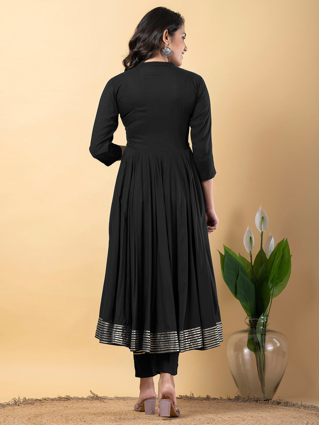 Black Anarkali Premium Rayon Kurta Pant Set with Cotton Dupatta Designer–3 Piece Ready to Wear Salwar Kameez Suit Set-750143