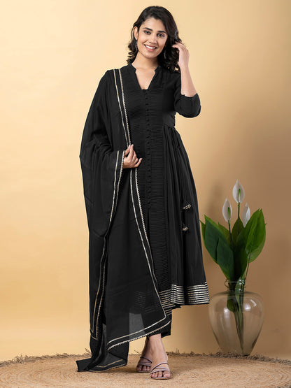Black Anarkali Premium Rayon Kurta Pant Set with Cotton Dupatta Designer–3 Piece Ready to Wear Salwar Kameez Suit Set-750143