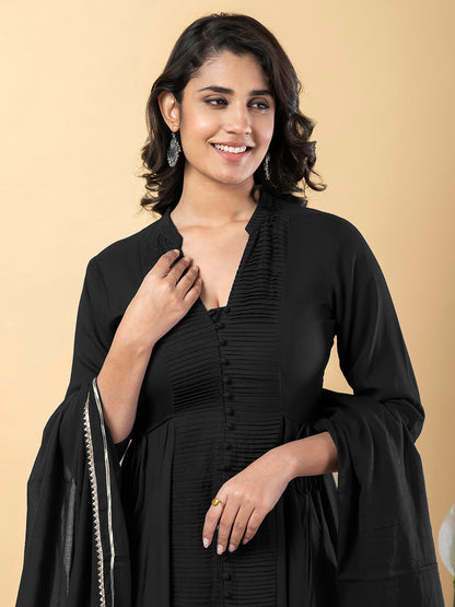 Black Anarkali Premium Rayon Kurta Pant Set with Cotton Dupatta Designer–3 Piece Ready to Wear Salwar Kameez Suit Set-750143