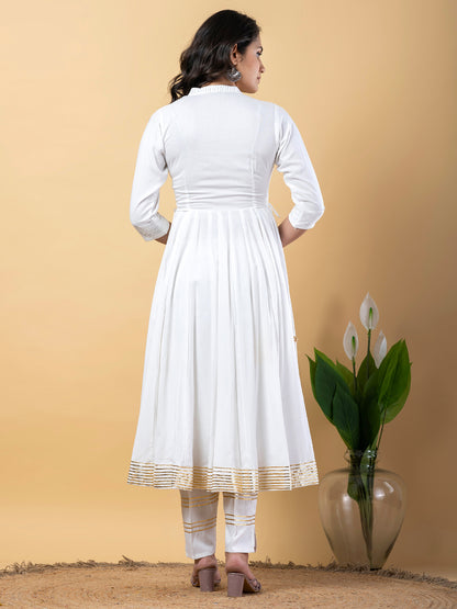 White Anarkali Premium Rayon Kurta Pant Set with Cotton Dupatta Designer–3 Piece Ready to Wear Salwar Kameez Suit Set-750144