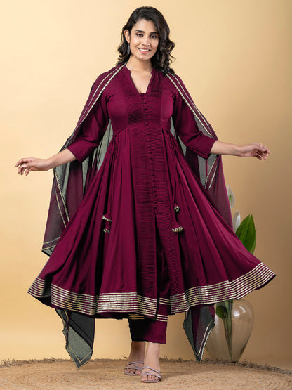 Purple Anarkali Premium Rayon Kurta Pant Set with Cotton Dupatta Designer–3 Piece Ready to Wear Salwar Kameez Suit Set-750146