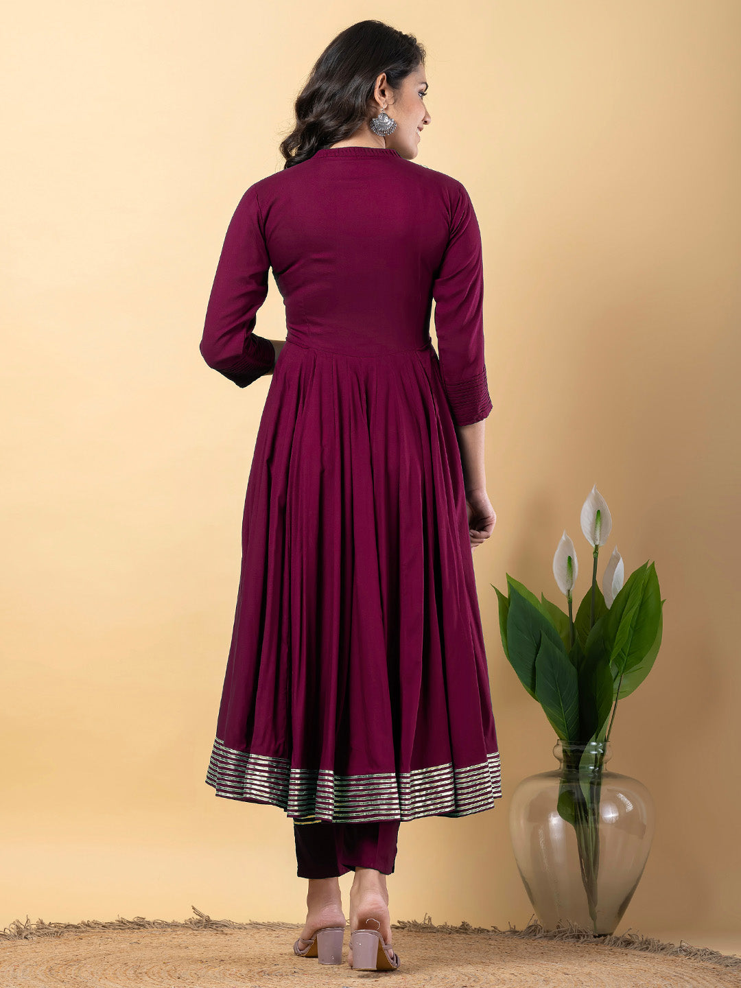 Purple Anarkali Premium Rayon Kurta Pant Set with Cotton Dupatta Designer–3 Piece Ready to Wear Salwar Kameez Suit Set-750146