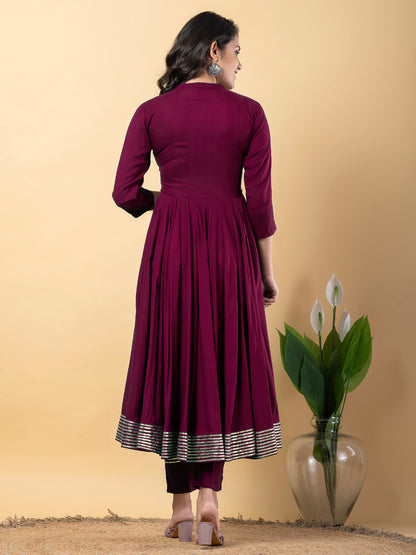 Purple Anarkali Premium Rayon Kurta Pant Set with Cotton Dupatta Designer–3 Piece Ready to Wear Salwar Kameez Suit Set-750146