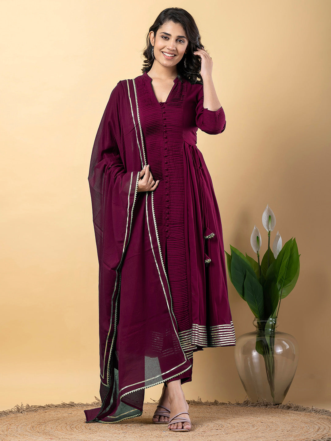 Purple Anarkali Premium Rayon Kurta Pant Set with Cotton Dupatta Designer–3 Piece Ready to Wear Salwar Kameez Suit Set-750146