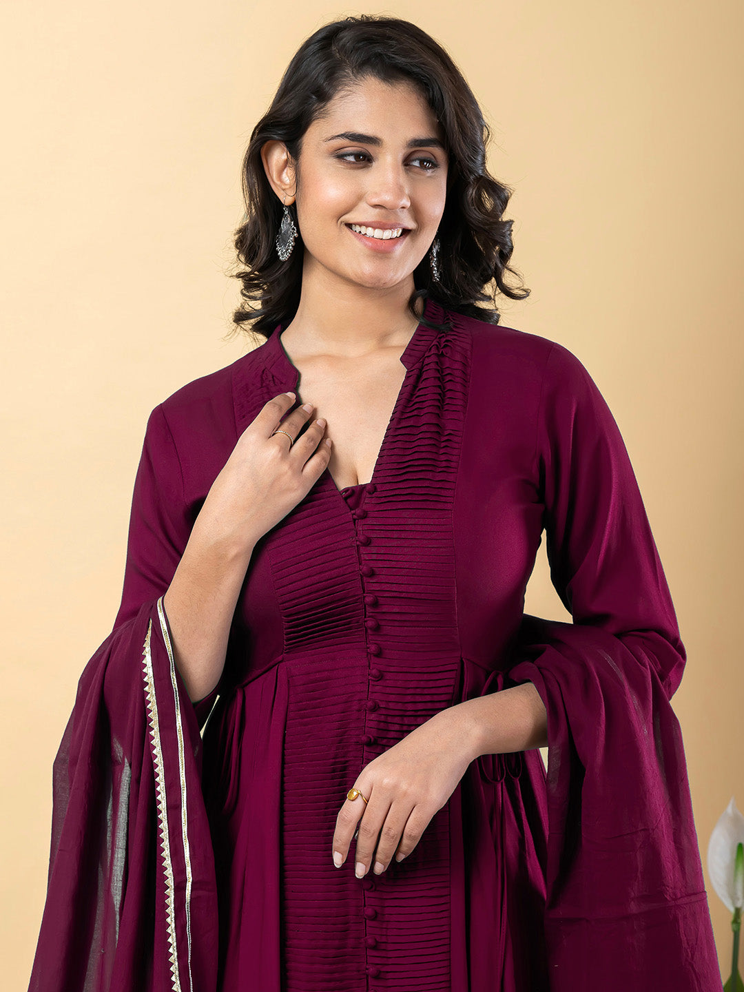 Purple Anarkali Premium Rayon Kurta Pant Set with Cotton Dupatta Designer–3 Piece Ready to Wear Salwar Kameez Suit Set-750146