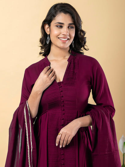 Purple Anarkali Premium Rayon Kurta Pant Set with Cotton Dupatta Designer–3 Piece Ready to Wear Salwar Kameez Suit Set-750146