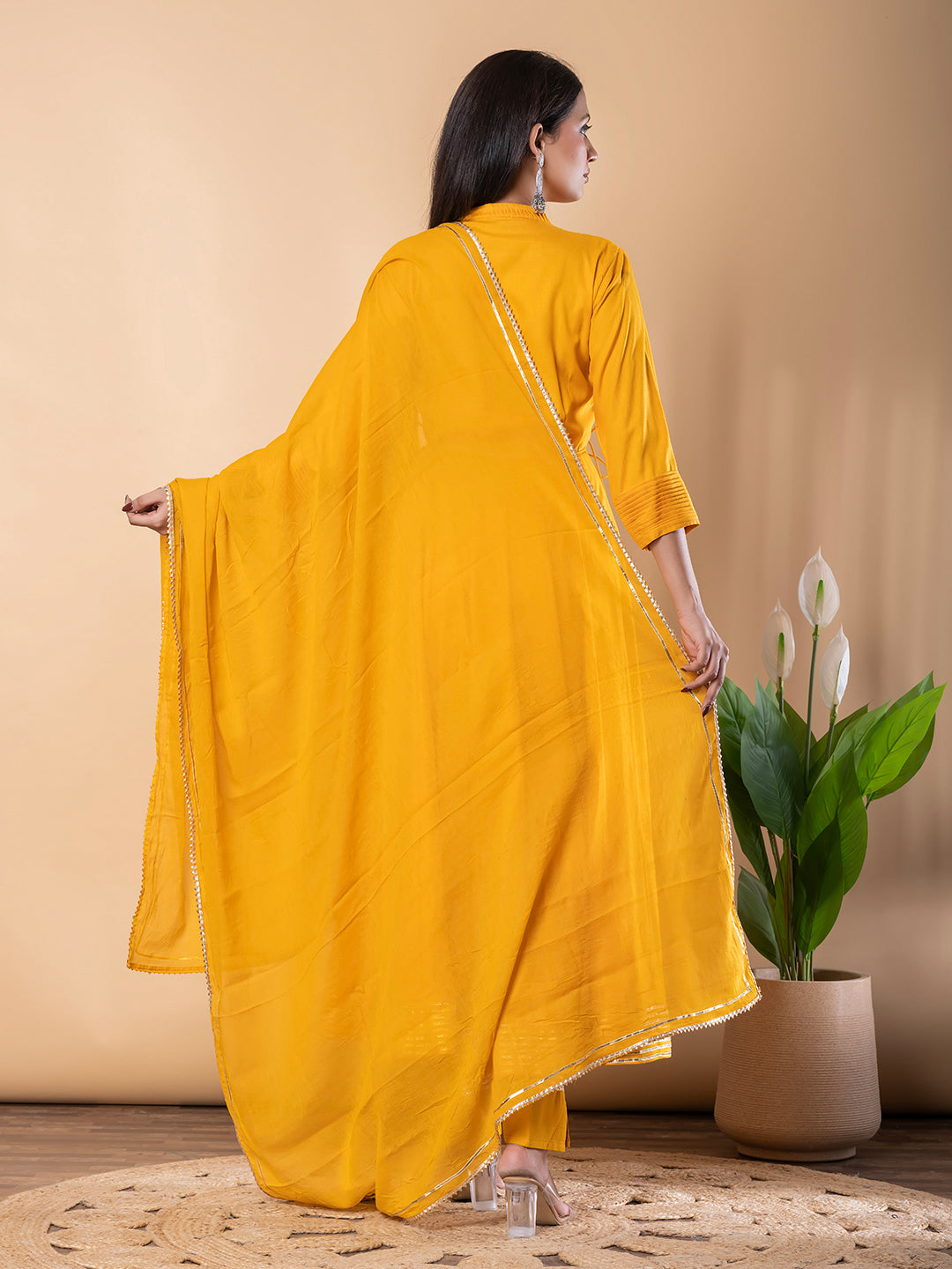 Yellow Anarkali Premium Rayon Kurta Pant Set with Cotton Dupatta Designer–3 Piece Ready to Wear Salwar Kameez Suit Set-750147