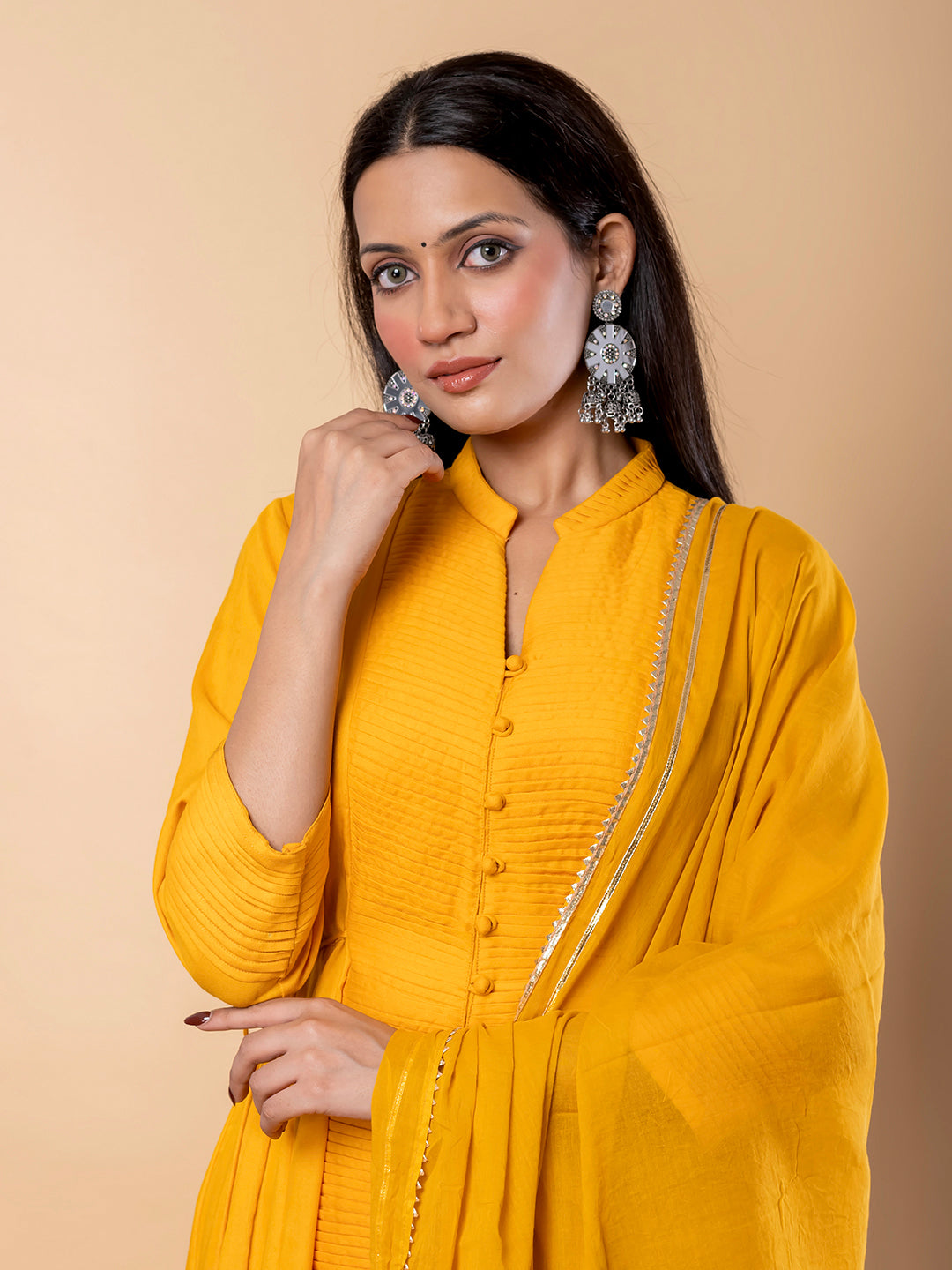 Yellow Anarkali Premium Rayon Kurta Pant Set with Cotton Dupatta Designer–3 Piece Ready to Wear Salwar Kameez Suit Set-750147