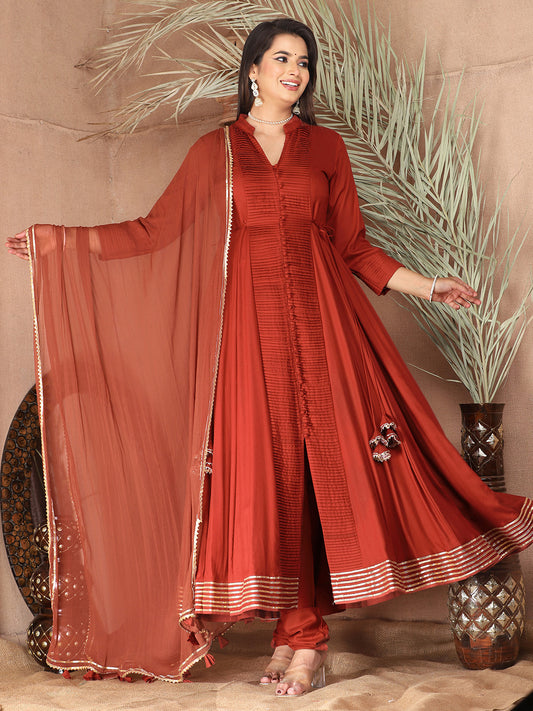 Red Anarkali Premium Rayon Kurta Pant Set with Cotton Dupatta Designer–3 Piece Ready to Wear Salwar Kameez Suit Set-750150