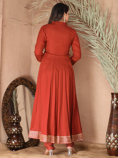Red Anarkali Premium Rayon Kurta Pant Set with Cotton Dupatta Designer–3 Piece Ready to Wear Salwar Kameez Suit Set-750150