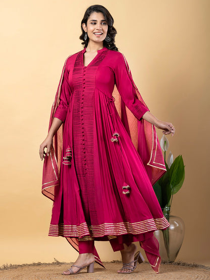 Red Anarkali Premium Rayon Kurta Pant Set with Cotton Dupatta Designer–3 Piece Ready to Wear Salwar Kameez Suit Set-750151