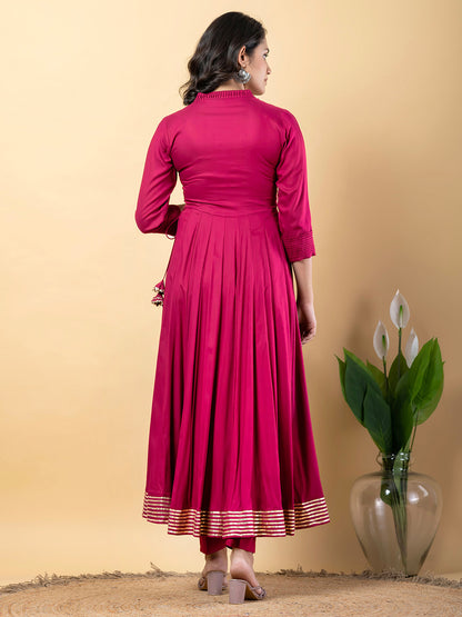 Red Anarkali Premium Rayon Kurta Pant Set with Cotton Dupatta Designer–3 Piece Ready to Wear Salwar Kameez Suit Set-750151