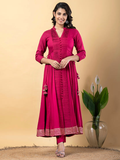 Red Anarkali Premium Rayon Kurta Pant Set with Cotton Dupatta Designer–3 Piece Ready to Wear Salwar Kameez Suit Set-750151