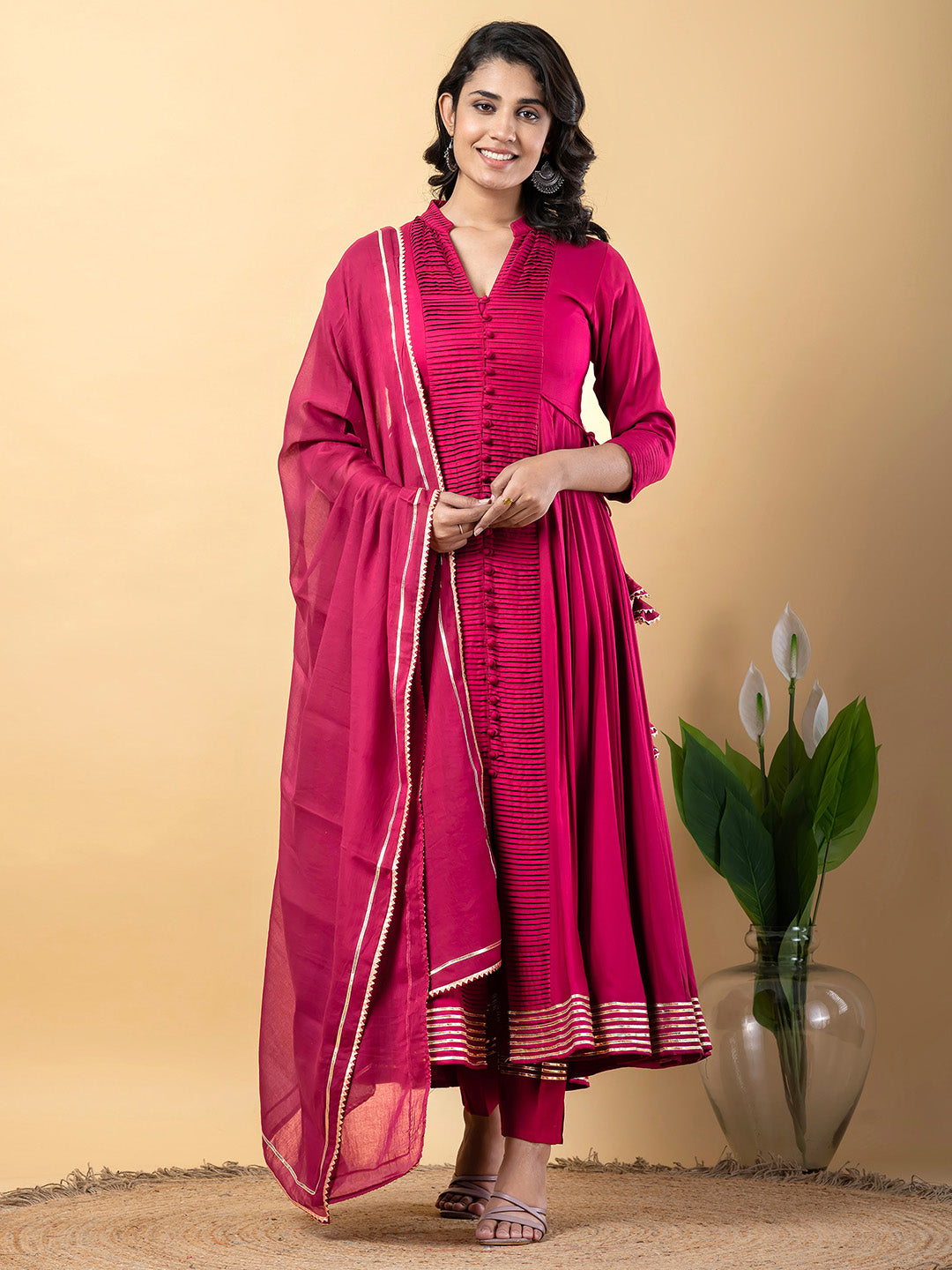 Red Anarkali Premium Rayon Kurta Pant Set with Cotton Dupatta Designer–3 Piece Ready to Wear Salwar Kameez Suit Set-750151