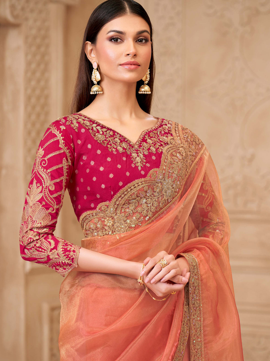 Gold Sparkle Georgette silk with  Embroidered Saree-32004