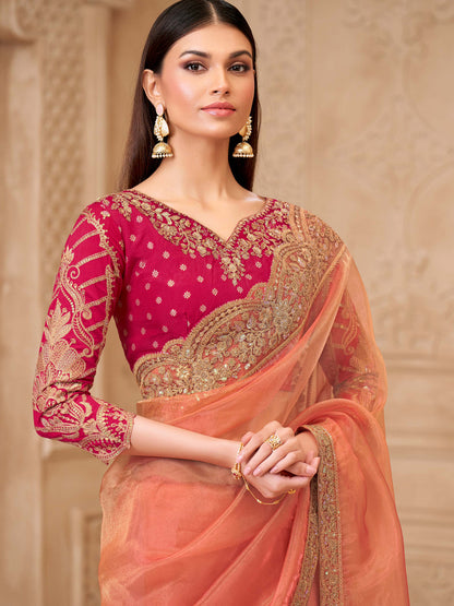 Gold Sparkle Georgette silk with  Embroidered Saree-32004