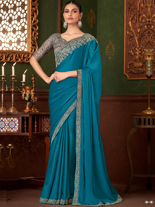 Embroidered Designer Pioneer Silk Chiffon Traditional Saree-40959