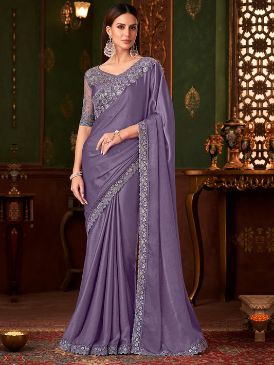 Embroidered Designer Paris Silk Chiffon Traditional Saree-40962