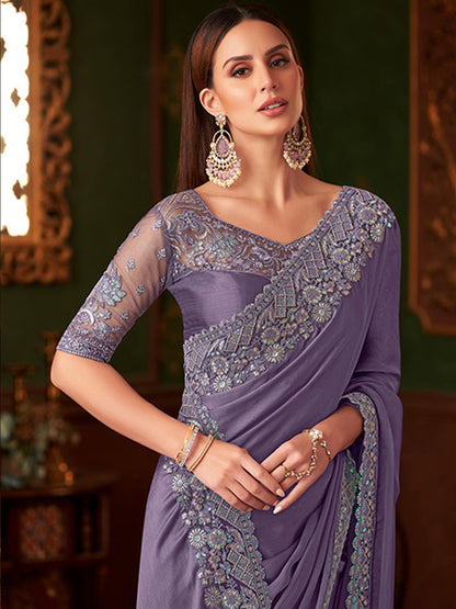 Embroidered Designer Paris Silk Chiffon Traditional Saree-40962