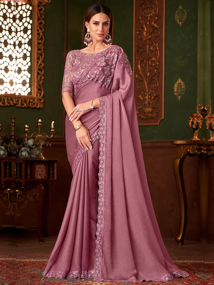 Embroidered Designer Soft Wine Silk Georgette Traditional Saree-40964