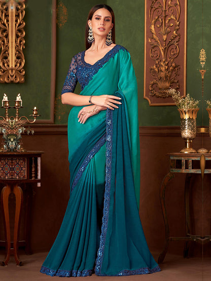 Embroidered Designer Shaded Sartin Shaded Silk Chifon Traditional Saree-40968