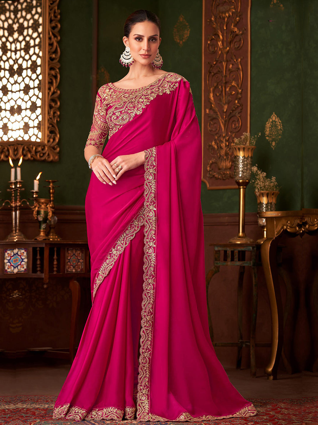 Embroidered Designer Magic Sartin Silk Traditional Saree-40970