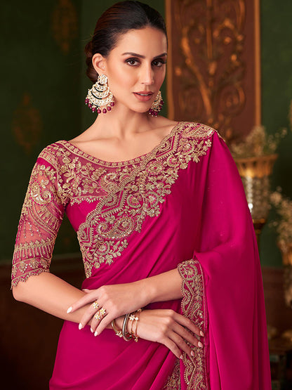 Embroidered Designer Magic Sartin Silk Traditional Saree-40970