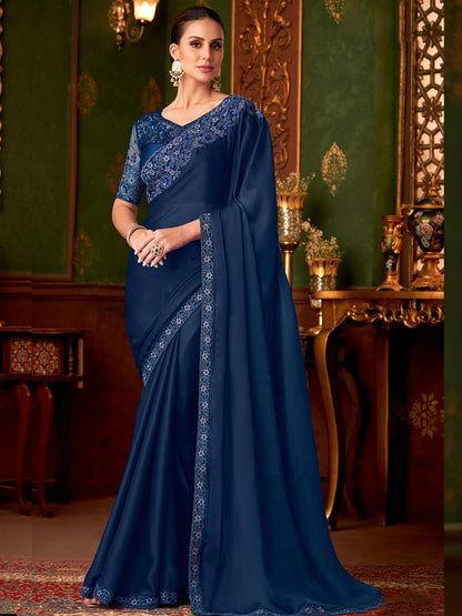 Embroidered Designer Rich Sartin Feel Traditional Saree-40972